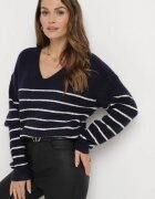 bisou's project Pulover în dungi bleumarin cu decolteu în V decorat cu paiete Tegiop