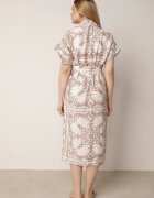 bisou's project Rochie Bej deschis din viscoză cu croială tip cămașă cu elastic în talie și curea din material Brelefia