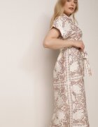 bisou's project Rochie Bej deschis din viscoză cu croială tip cămașă cu elastic în talie și curea din material Brelefia