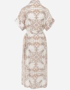bisou's project Rochie Bej deschis din viscoză cu croială tip cămașă cu elastic în talie și curea din material Brelefia