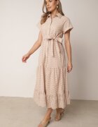 bibous project Rochie bej din bumbac cu model ajurat și curea cu nod Kelilena