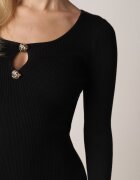 bibous project Rochie neagră tip pulover mulată din viscoză cu volane și nasturi Nevinndra