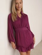 bibous project Rochie Violetă Evazată cu Volan Harlin