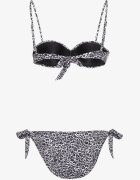  Bikini Două Piese Gri Închis Sutien cu Bretele Reglabile Decorat cu Cataramă Metalică Chilot Tip Slip Legat pe Părți Zelmarie