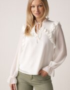 bisou's project Bluză Albă Romantică cu Volane și Legătură la Decolteu Zeaniyana
