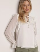 bisou's project Bluză Albă Romantică cu Volane și Legătură la Decolteu Zeaniyana