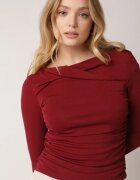 bisou's project Bluză Bordeaux Îmcrețită cu Mânecă Lungă și Detaliu la Decolteu Estellana