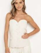 bisou's project Bluză Top tip corset Bej închisă cu nasturi cu buzunare decorative Nevovia