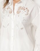 bisou's project Cămașă Albă de bumbac cu croială supradimensionată decorată cu inserții ajurate Vovelle