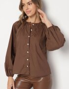 bisou's project Cămașă Maro Încrețită De bumbac în stil Retro cu nasturi bijuterie Zenorae