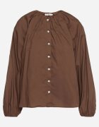bisou's project Cămașă Maro Încrețită De bumbac în stil Retro cu nasturi bijuterie Zenorae
