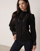 bisou's project Cămașă Neagră cu Guler tunica și Dantelă Argochis