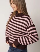 bisou's project Cardigan clasic cu dungi cu amestec de lână închis cu nasturi Migdalle Bordo