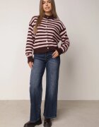 bisou's project Cardigan clasic cu dungi cu amestec de lână închis cu nasturi Migdalle Bordo