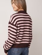 bisou's project Cardigan clasic cu dungi cu amestec de lână închis cu nasturi Migdalle Bordo