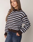 bisou's project Cardigan clasic cu dungi cu amestec de lână închis cu nasturi Migdalle Maro