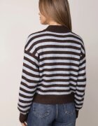 bisou's project Cardigan clasic cu dungi cu amestec de lână închis cu nasturi Migdalle Maro