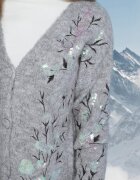 bisou's project Cardigan Gri deschis cu amestec de lână Decorat cu paiete și broderie florală Issadel