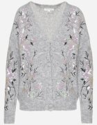 bisou's project Cardigan Gri deschis cu amestec de lână Decorat cu paiete și broderie florală Issadel