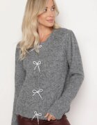 bisou's project Cardigan Gri închis deschis din lână decorat cu zirconii și fundițe Izalaira