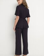 bisou's project Compleu Bleumarin cu Viscoză In Cămașă cu Centură și Pantaloni Largi Galorisa
