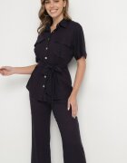bisou's project Compleu Bleumarin cu Viscoză In Cămașă cu Centură și Pantaloni Largi Galorisa