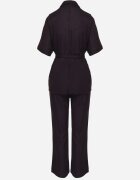 bisou's project Compleu Bleumarin cu Viscoză In Cămașă cu Centură și Pantaloni Largi Galorisa