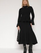 bisou's project Compleu Tricotat Negru cu Vâscoză Fustă și Pulover cu Bască și Zirconii Neora