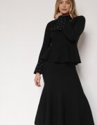 bisou's project Compleu Tricotat Negru cu Vâscoză Fustă și Pulover cu Bască și Zirconii Neora