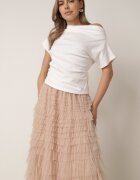 bisou's project Fustă Bej Cloș Maxi cu Volane din Tul Davena