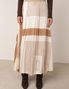 bisou's project Fustă Bej cu Pliuri Delicate Talie Elastică și Model Geometric Iolantha