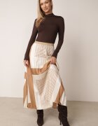 bisou's project Fustă Bej cu Pliuri Delicate Talie Elastică și Model Geometric Iolantha