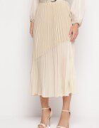 bisou's project Fustă Bej Plisată Maxi cu curea de material textil cu cataramă a Elenei