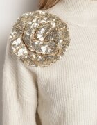 bisou's project Maletă Bej deschis cu Lână și Floare 3D Decorativă cu Paiete Falimi