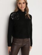bisou's project Maletă Negru cu Lână și Floare Decorativă cu Paiete 3D Falimi