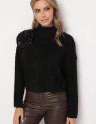 bisou's project Maletă Negru cu Lână și Floare Decorativă cu Paiete 3D Falimi