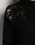 bisou's project Maletă Negru cu Lână și Floare Decorativă cu Paiete 3D Falimi