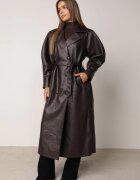 bisou's project Palton de tranziție din imitație de piele cu rând dublu și curea în stil retro înfășurat Maro