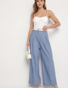 bisou's project Pantaloni Albaștri Largi De Costum din Viscoză Decorați cu Pliuri Galomira
