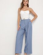 bisou's project Pantaloni Albaștri Largi De Costum din Viscoză Decorați cu Pliuri Galomira
