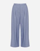 bisou's project Pantaloni Albaștri Largi De Costum din Viscoză Decorați cu Pliuri Galomira