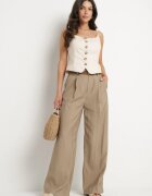 bisou's project Pantaloni Bej croi de costum cu picior larg și talie înaltă Efrimera