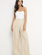 bisou's project Pantaloni bej deschis cu croi tip costum cu picior larg și talie înaltă Efrimera