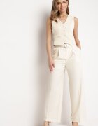 bisou's project Pantaloni bej deschis largi și cu curea din material textil cu cataramă metalică Sintia