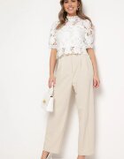 bisou's project Pantaloni de costum bej cu talie înaltă și cu picioare largi Cerda