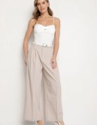 bisou's project Pantaloni de Costum Largi Bej deschis cu Vâscoză Decorați cu Pliuri Galomira