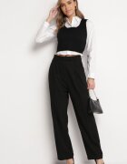 bisou's project Pantaloni de costum negri cu talie înaltă și croială largă Cerda