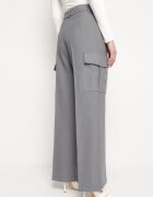 bisou's project Pantaloni eleganți gri închis cu buzunare cargo largi și talie înaltă Akeldia