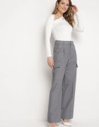 bisou's project Pantaloni eleganți gri închis cu buzunare cargo largi și talie înaltă Akeldia