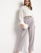 bisou's project Pantaloni Gri de Costum cu Talie Înaltă cu Două Curele cu Cataramă Ankleada